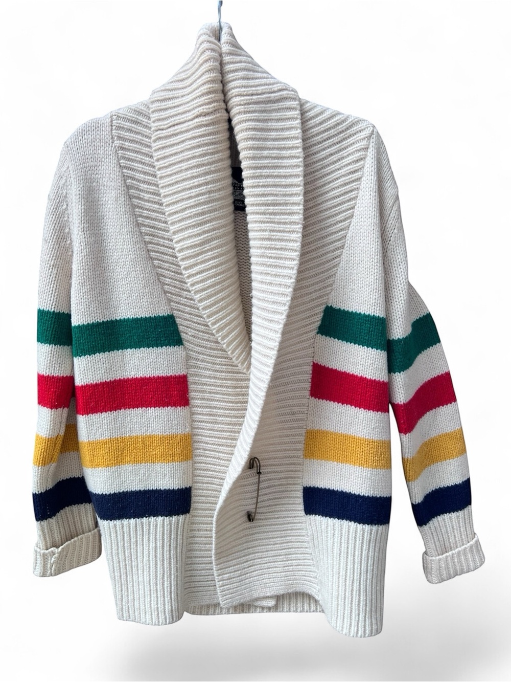 Hudson’s Bay Point Blanket Stripe Shawl Collar Cardigan XS Wool Cashmere - Picture 2 of 14